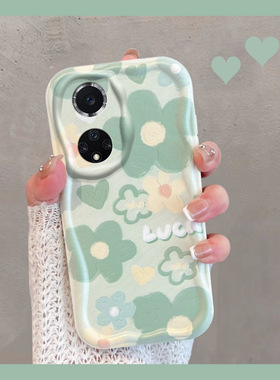 适用于荣耀50手机壳华为nova9小清新hinova9pro曲屏nth一an00新款novo绿色nava花朵note9por女五十hi全包防摔