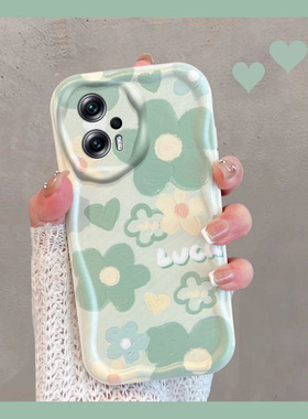 适用于红米note11tpro手机壳noto11t pro+小清新redminote12tpor小米notet绿色花朵nont十新款女全包防摔软壳