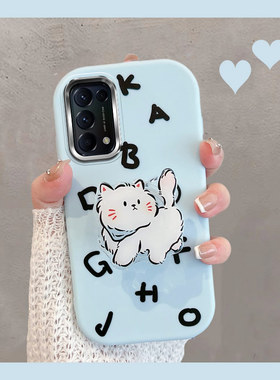 适用于opporeno5手机壳0pp0reno5k新款5g可爱pegm00女opopreno55g猫咪0pporeno5全包防摔软壳蓝色k5g带支架