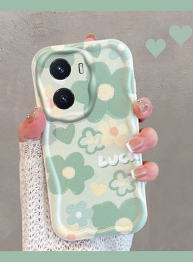 适用于vivoy77手机壳y77e小清新v2219a绿色v2166ba花朵vivo步步高vovoy775g新款女viviy全包防摔viv0创意软壳