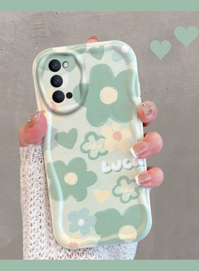 适用于opporeno4手机壳0pp0reno4pro5g小清新opopreno45g绿色oppo花朵reon4por新款女全包防摔opporone4p软壳