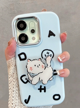 适用于opporeno14手机壳opreno14pro新款女pla110可爱猫咪pkz110带支架opopreno14软壳oppor14por浅蓝色reon