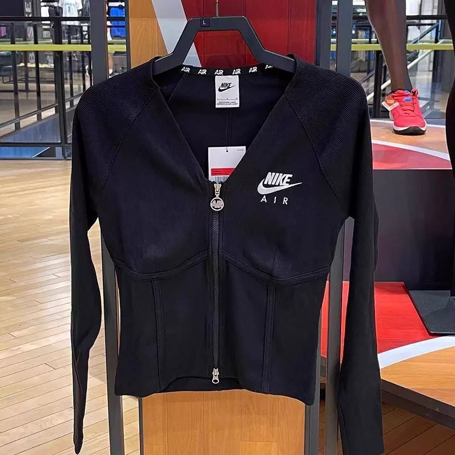 Nike, летний вязаный спортивный свитер с молнией, куртка, V-образный вырез, облегающий, с вышивкой