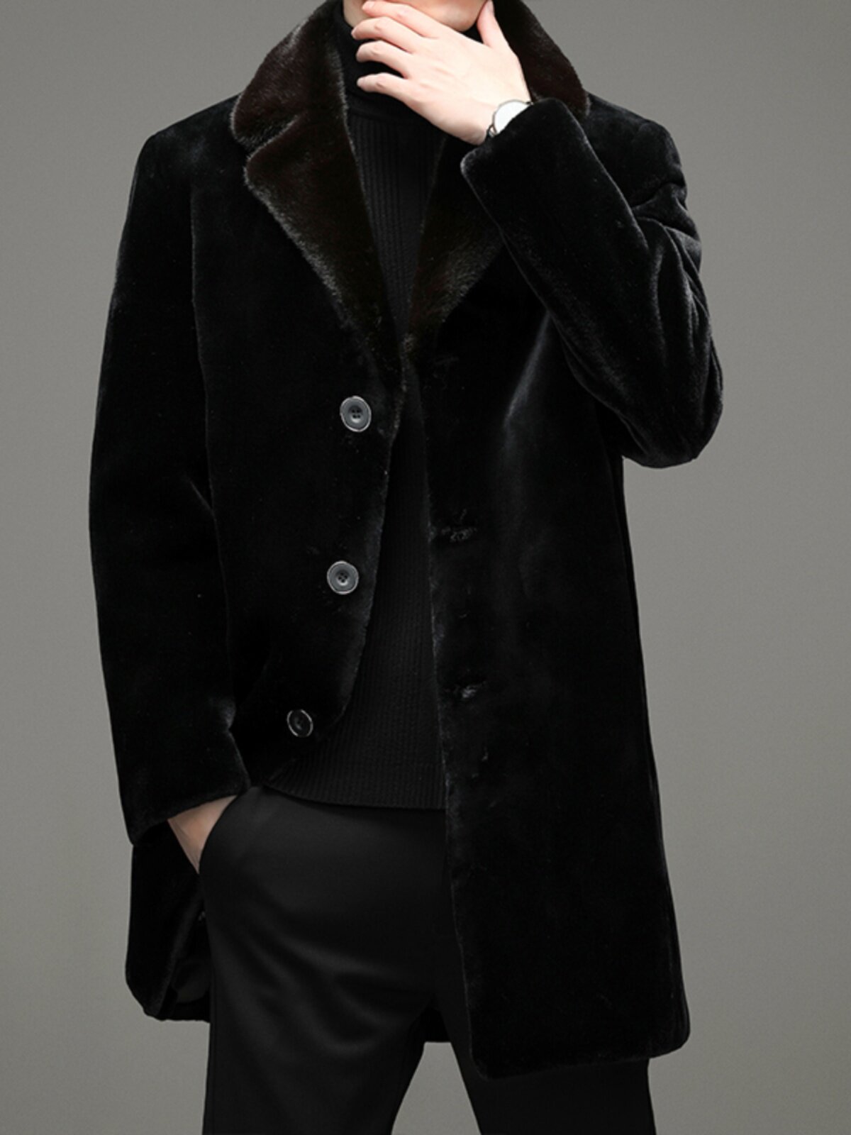 하이 엔드 HAINING 모피 코트 남성용 중간 길이의 골드 밍크 벨벳 코트 가을 겨울 두꺼운 따뜻한 모피 원피스 코트