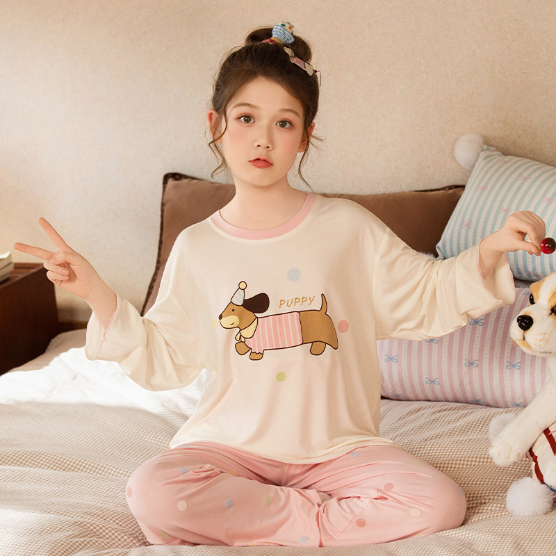 女童睡衣春秋季莫代尔长袖儿童套装秋天卡通可爱大童小女孩家居服