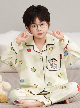 2026新款男童睡衣青少年纯棉儿童男孩大童初中学生家居服春秋冬季