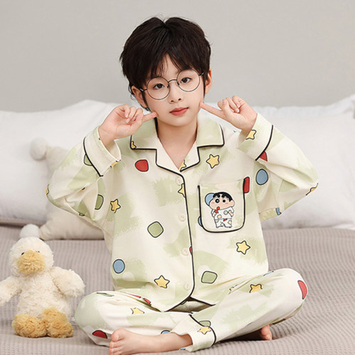 2026新款男童睡衣青少年纯棉儿童男孩大童初中学生家居服春秋冬季