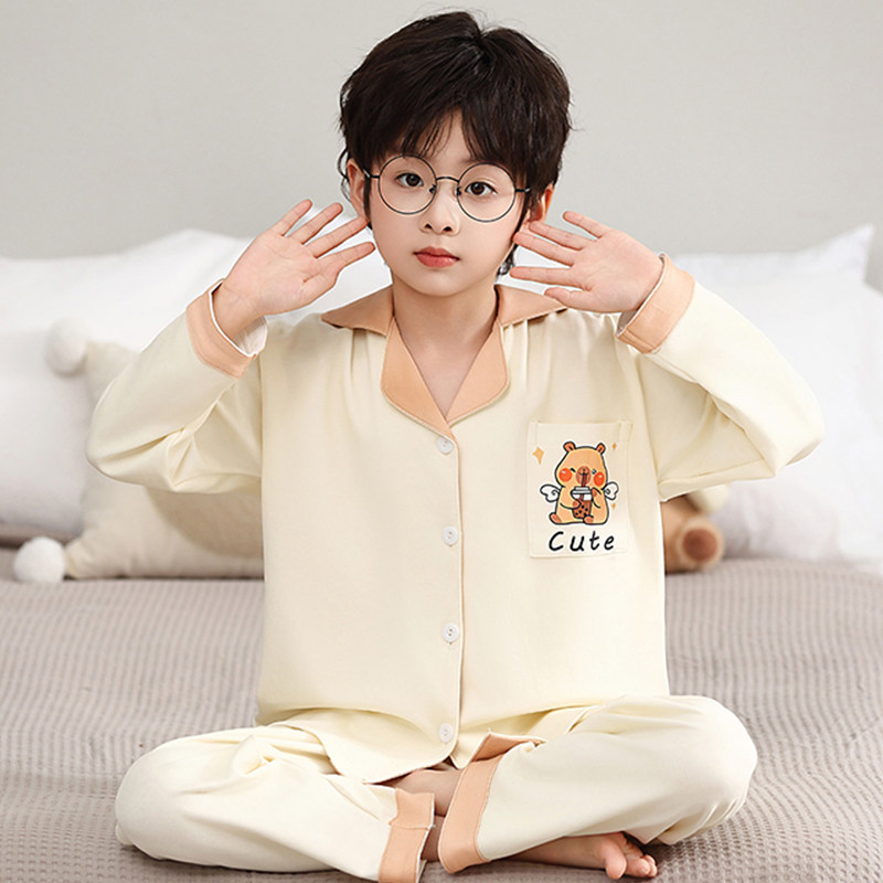 儿童男童睡衣纯棉秋冬季新款长袖套装男孩子中大童卡皮巴拉家居服