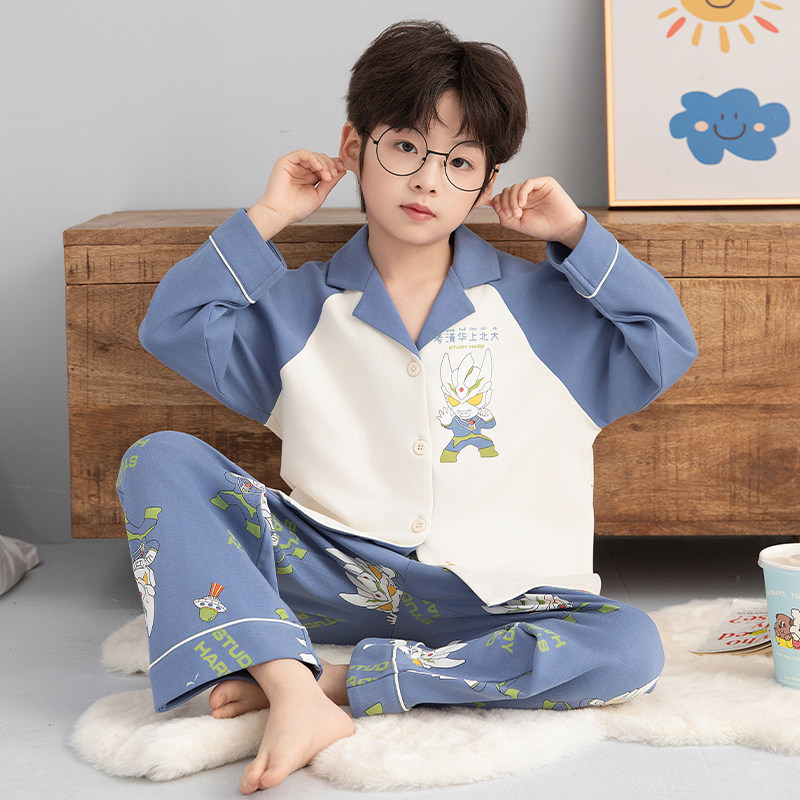 儿童春秋季睡衣新款男孩纯棉长袖套装男童学生卡通大童宽松家居服