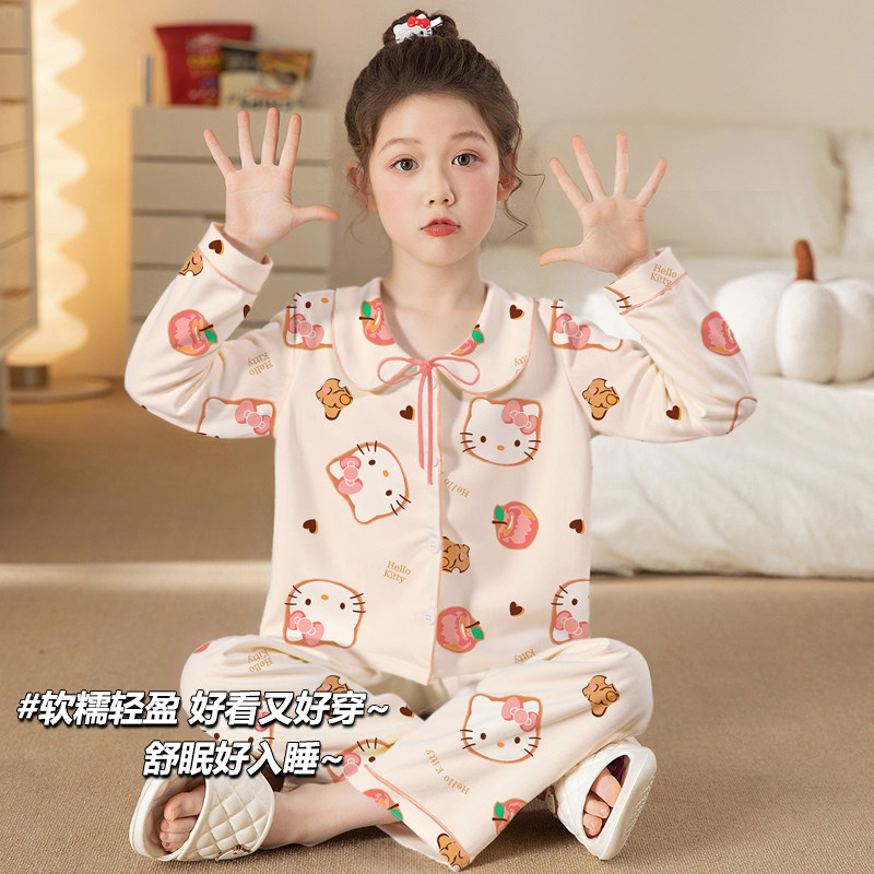 儿童睡衣女童长袖公主风2026新款小女孩KT猫春秋季家居服薄款套装