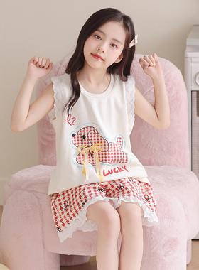 儿童睡衣2026新款夏季女童纯棉薄款短袖中大童夏款流行女孩家居服