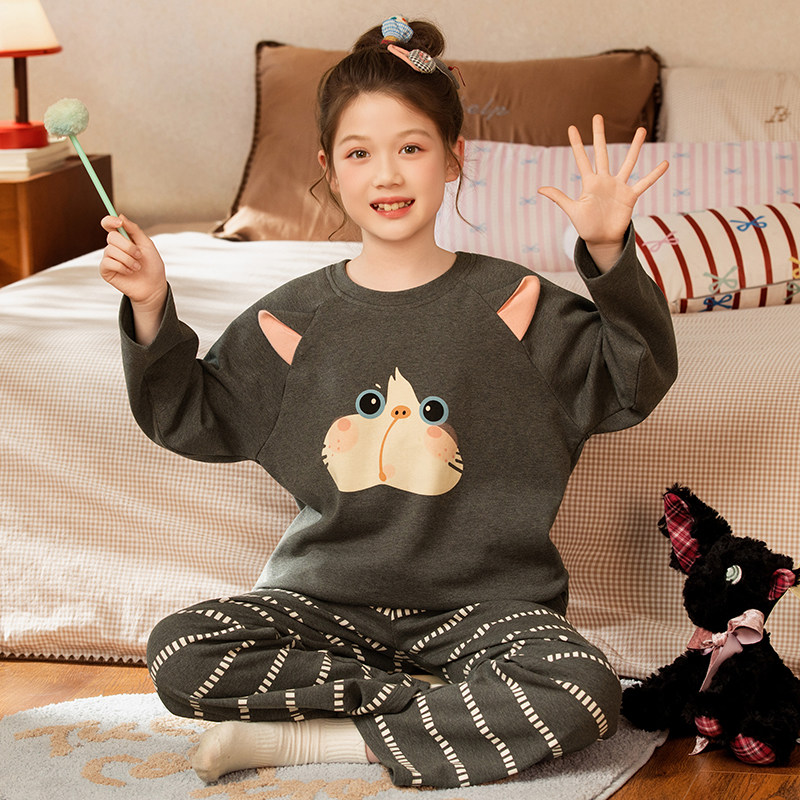 2026新款女童睡衣春秋季纯棉长袖洋气小女孩中大童儿童家居服套装