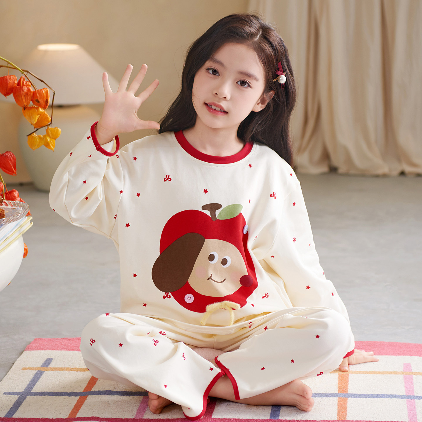 女童纯棉睡衣2026春秋季长袖卡通家居服可外穿亲子母女宽松套装