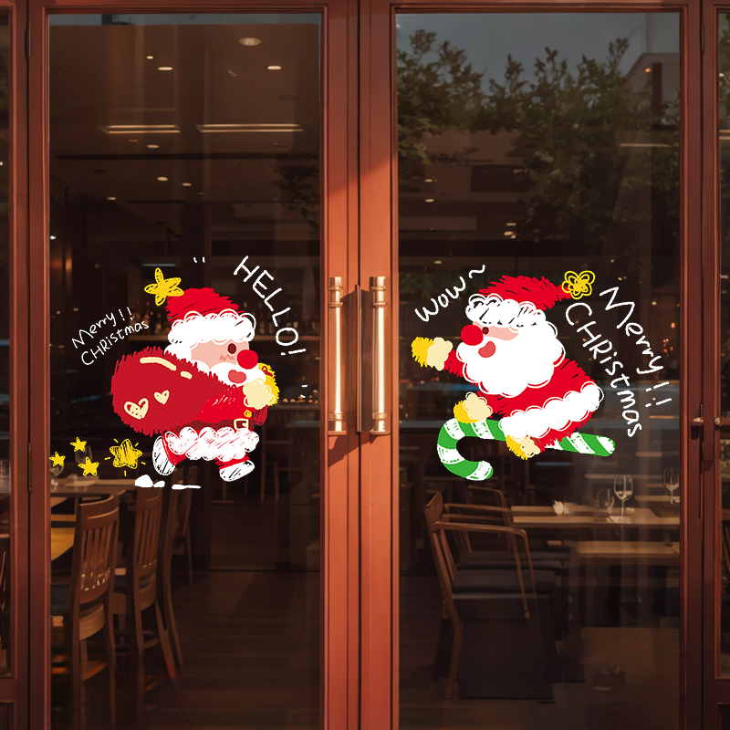 圣诞老人玻璃门贴纸装饰贴
