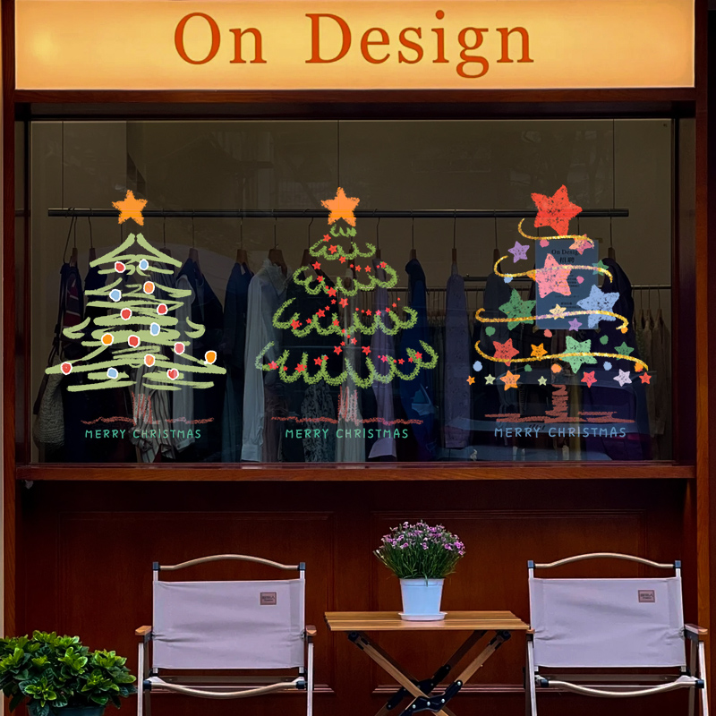 圣诞节装饰品圣诞老人树窗花玻璃门贴纸新年商场店铺布置橱窗静电