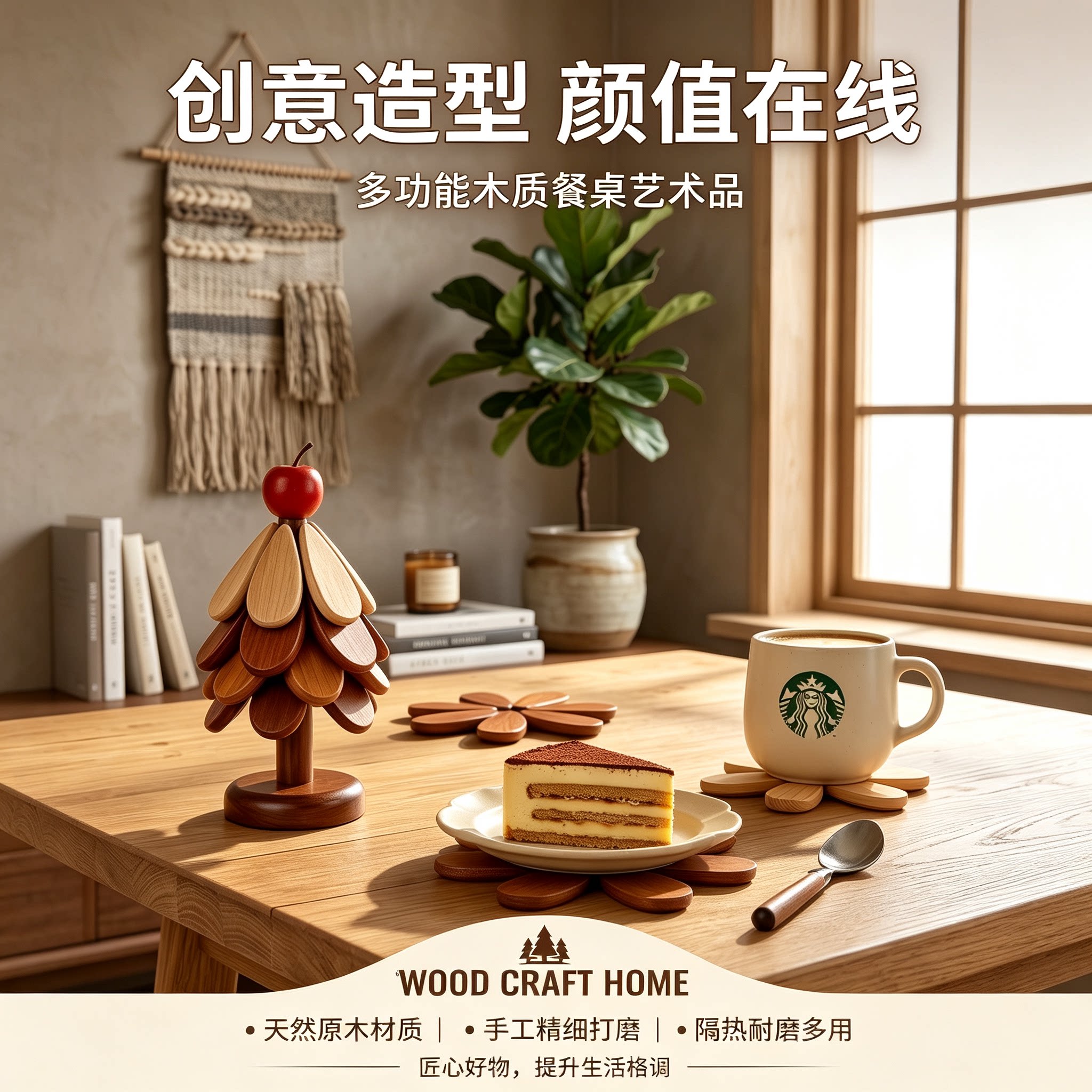 圣诞树实木隔热杯垫餐垫图片