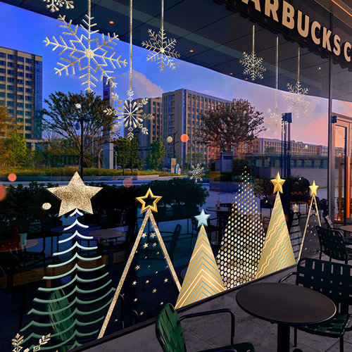 圣诞静电贴装饰雪花场景布置橱窗