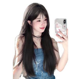 假发全头套女长发夏天薄款齐刘海温柔黑长直仿真人发日常整顶假发