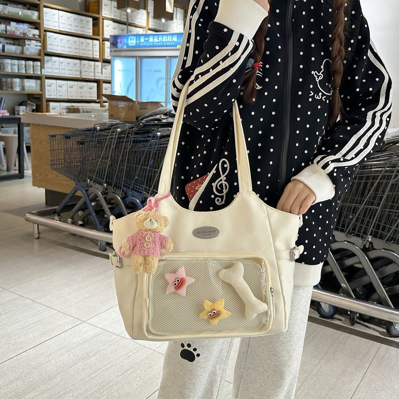 2026春季新款日系透明痛包女学生吧唧斜挎包二次元百搭小食量单肩