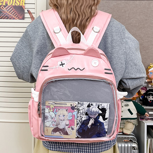 小猫可爱双肩包背包书包颜文字猫咪黑色痛包百搭大容量二次元双肩