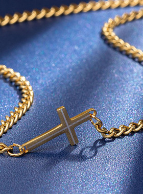 项链侧身链百搭毛衣链情侣十字架