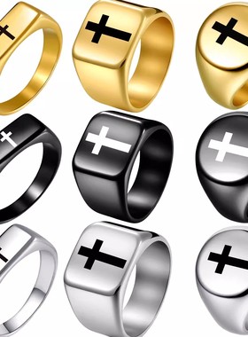 戒指个性朋克印章饰品嘻哈钛钢欧