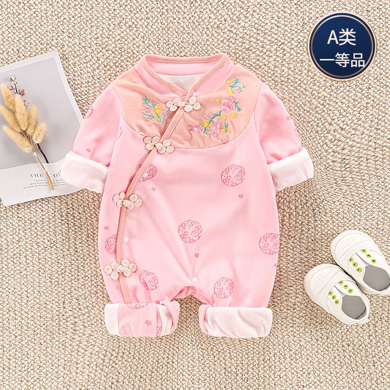 婴儿唐装女连体衣中国风春秋装女宝宝公主百天抓周岁礼服女满月服