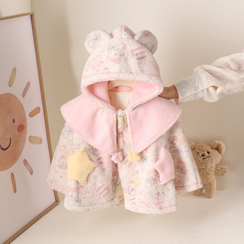 婴儿披风斗篷秋冬季女宝宝公主外出挡风外套防风保暖小孩披肩儿童