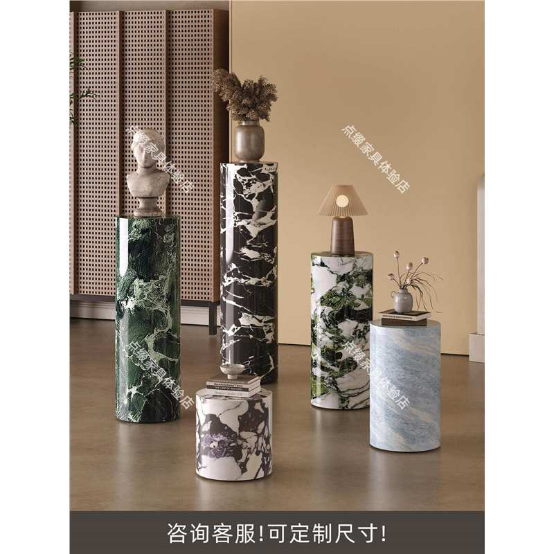 圆形立柱大理石摆件底座客厅落地高低展示台装饰墩子高端花架玄关,家居饰品,落地摆件,淘宝优惠券,粉丝福利购,淘宝优惠卷