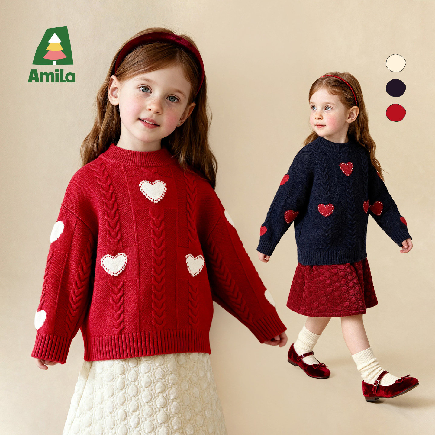 Amila女童复古薄毛衣开衫冬季