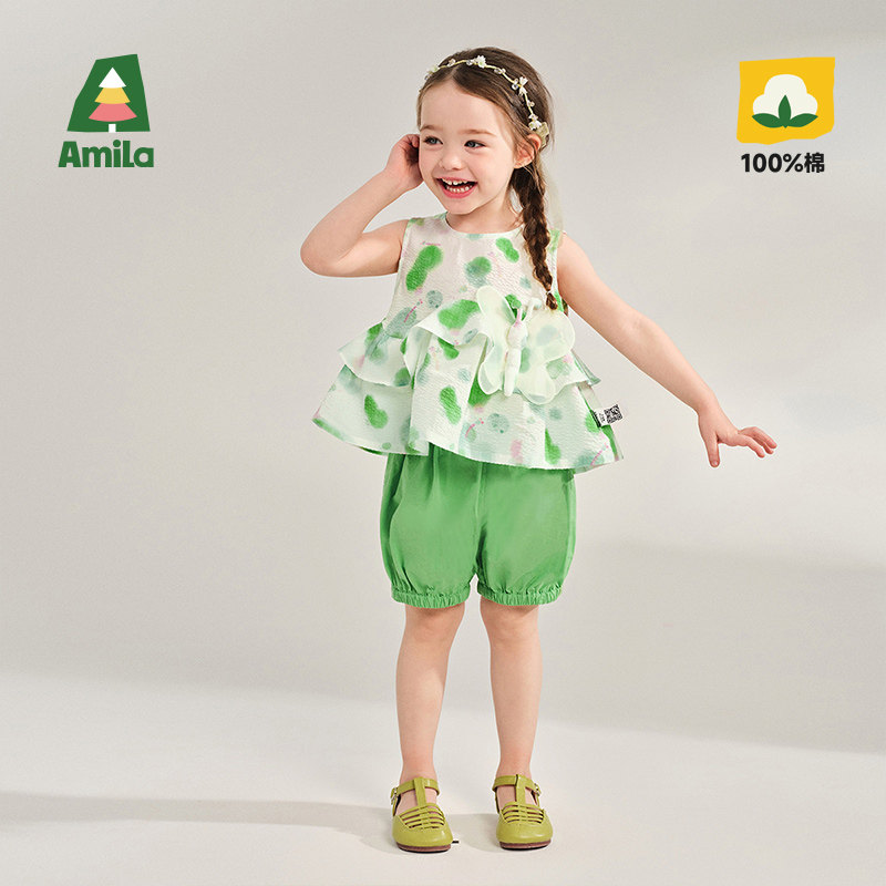 Amila女童套装小宝宝两件套新中式休闲儿童无袖背心短裤蝴蝶,童装/婴儿装/亲子装,套装,淘宝优惠券,粉丝福利购,淘宝优惠卷