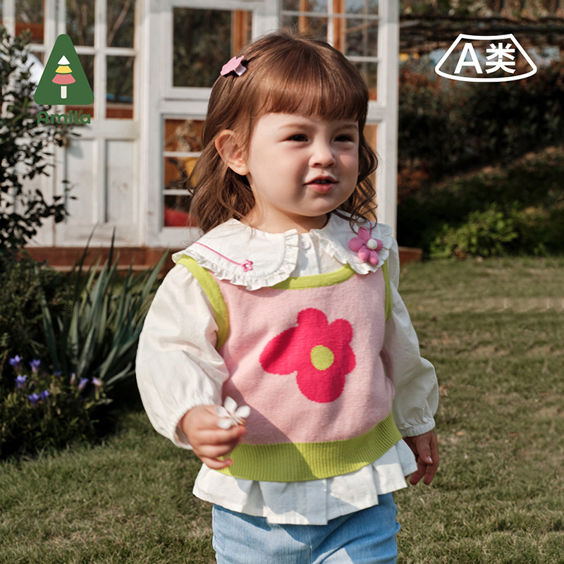 【纯棉】Amila儿童装针织背心上衣2025春季新款女童宝宝无袖马甲