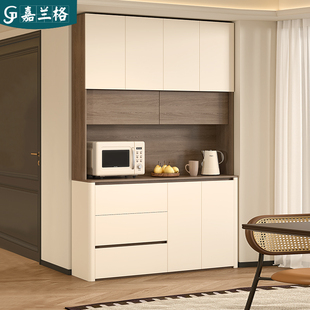 中古风圆弧餐边柜靠墙一体储物高柜客餐厅碗柜茶水柜子定制9G398