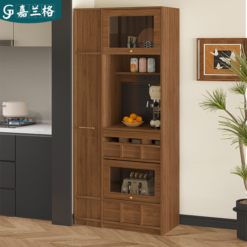 实木隐形抽拉靠墙一体餐边柜