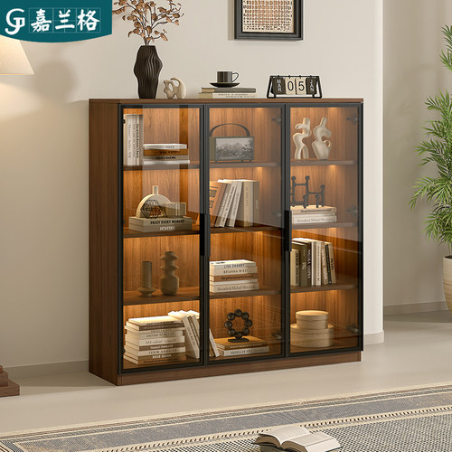 中古风实木书柜带门客厅储物柜
