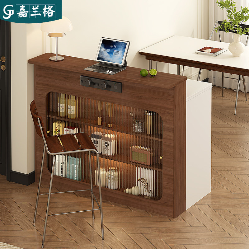 实木吧台餐边柜一体开放式厨房岩板岛台柜单独客厅隔断柜子9G444