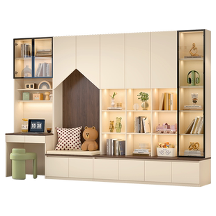 去客厅化复古卡座书柜书桌一体整墙书架展示柜子书桌书架组合9F79