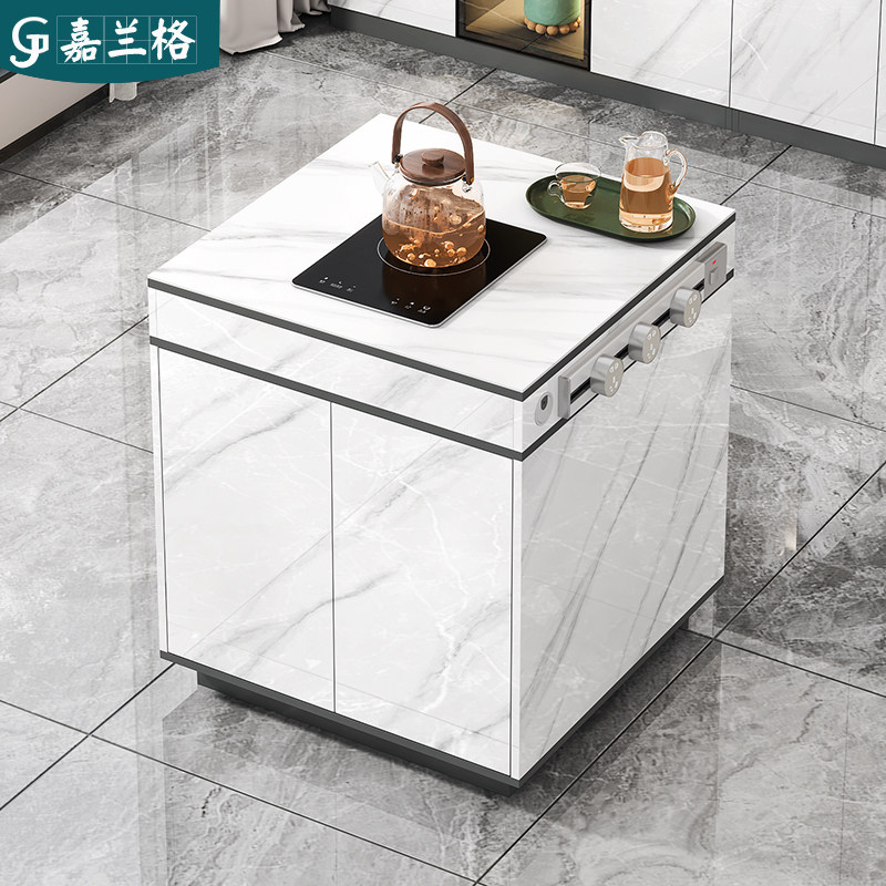 轻奢岩板中岛餐桌一体厨房