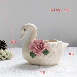 天鹅陶瓷花盆有孔粘花多肉植物花盆个性创意摆件