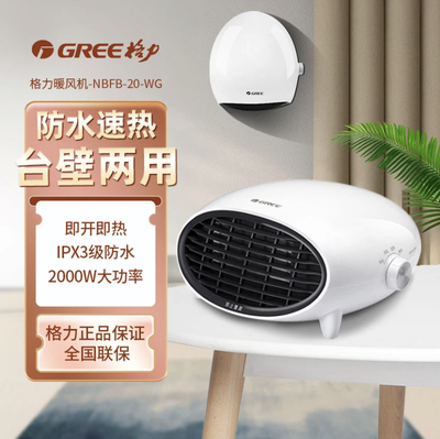 格力电暖器NBFB-20-WG台壁两用暖风机居浴两用IPX3级防水自由控温