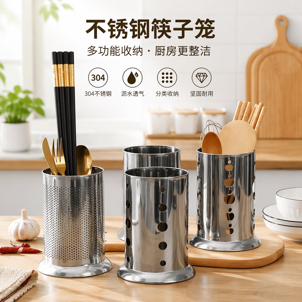 不锈钢圆形筷子筒大容量图片