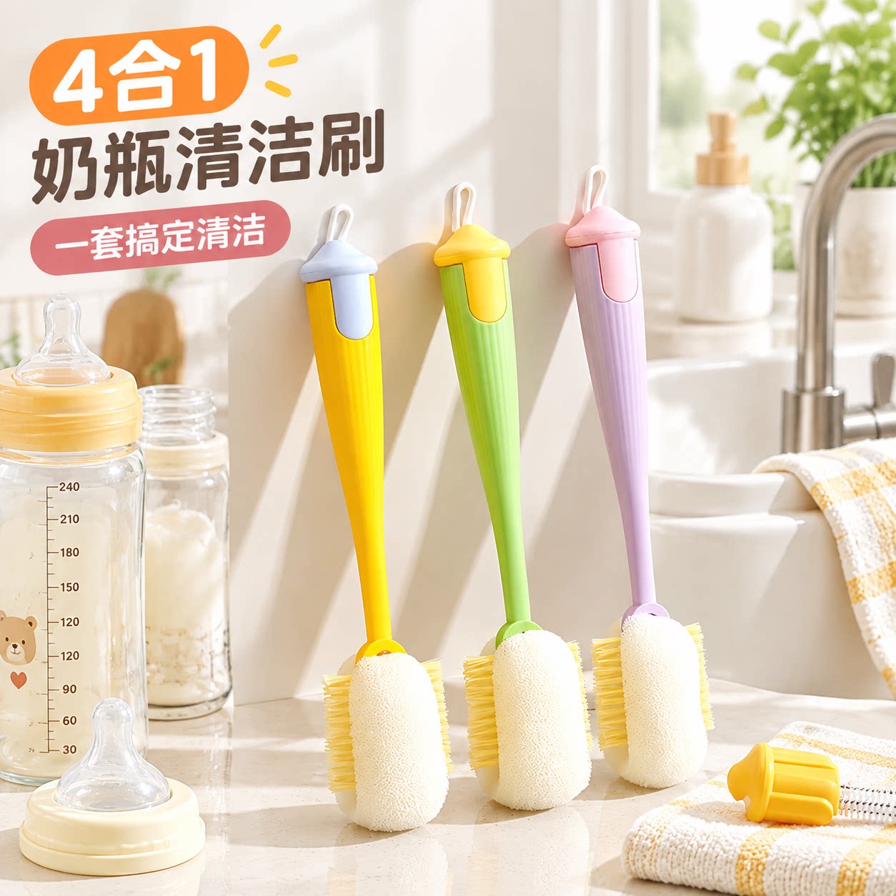 杯刷水杯清洗神器长柄多功能四合一保温杯盖刷家用去污海绵清洁刷