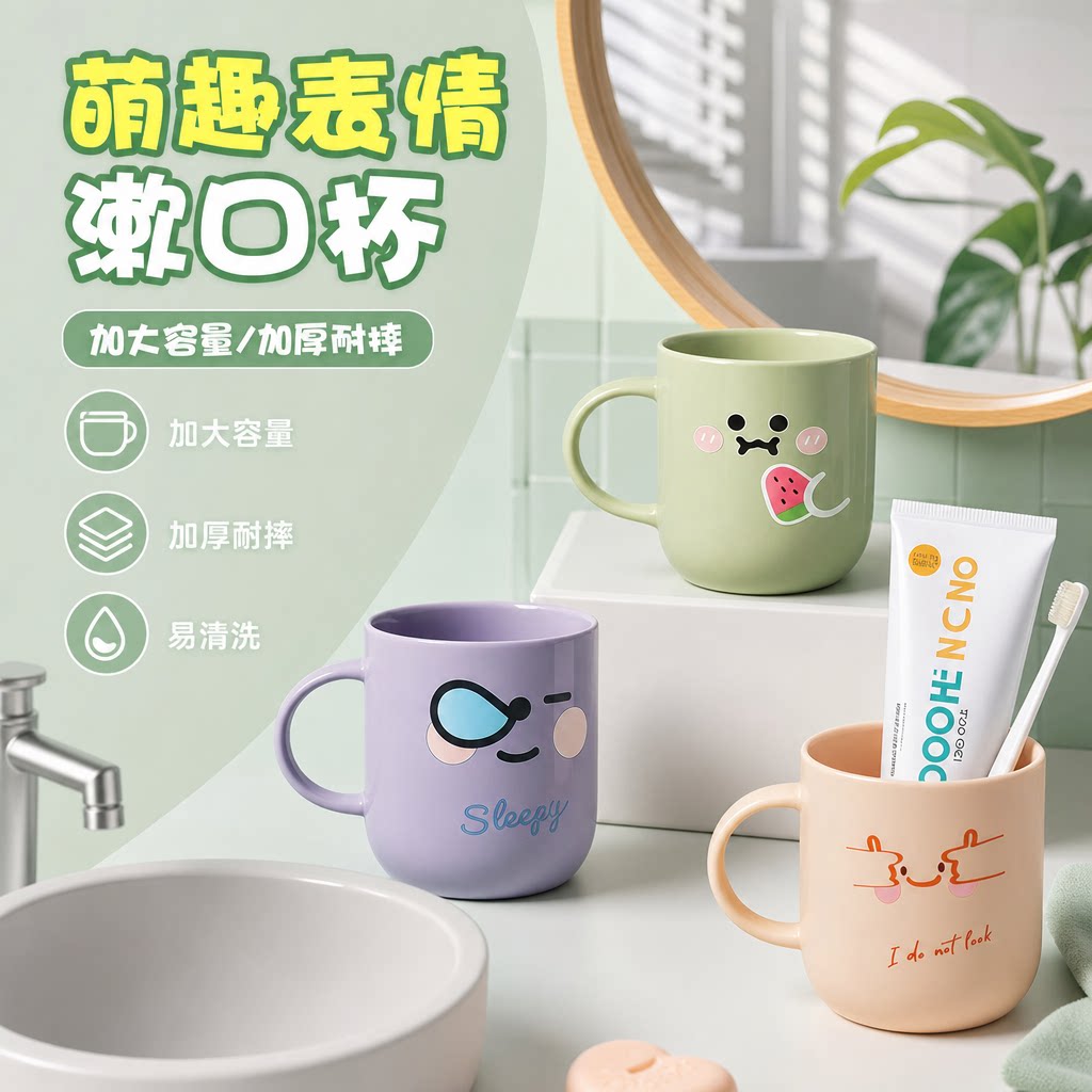 漱口杯儿童家用加厚可爱卡通情侣家庭套装杯子塑料创意学生洗漱杯