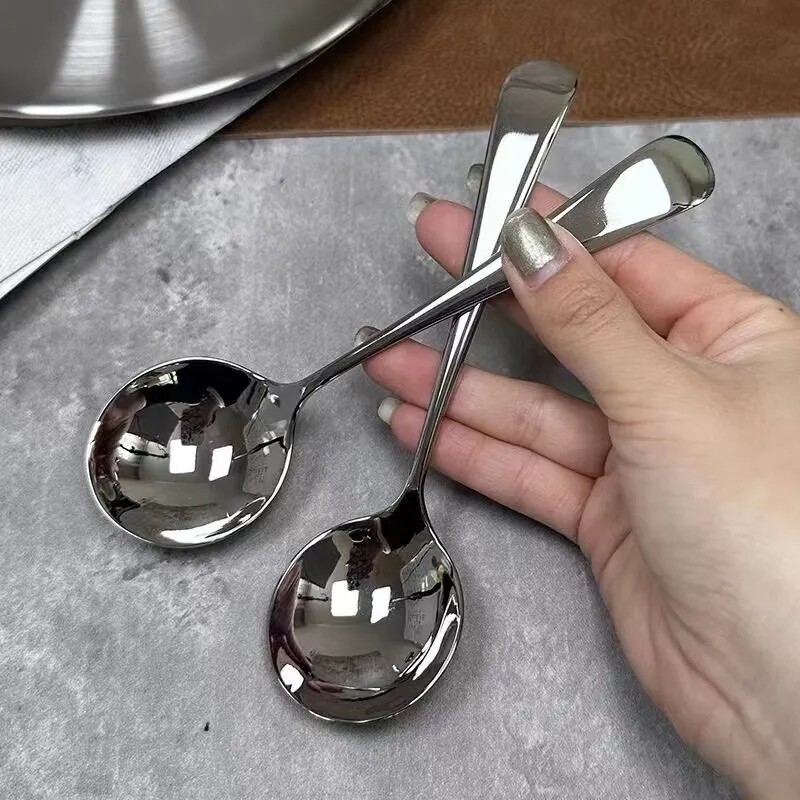 餐厅加厚不锈钢勺子家用汤勺调羹汤匙圆头勺高颜值吃饭勺大勺