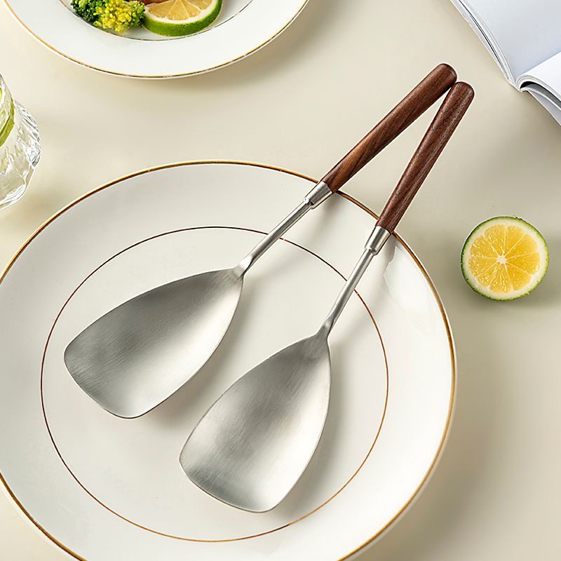 防胡桃木韩式304不锈钢炒菜小锅铲餐厅料理铲厨房盛米饭勺公用菜