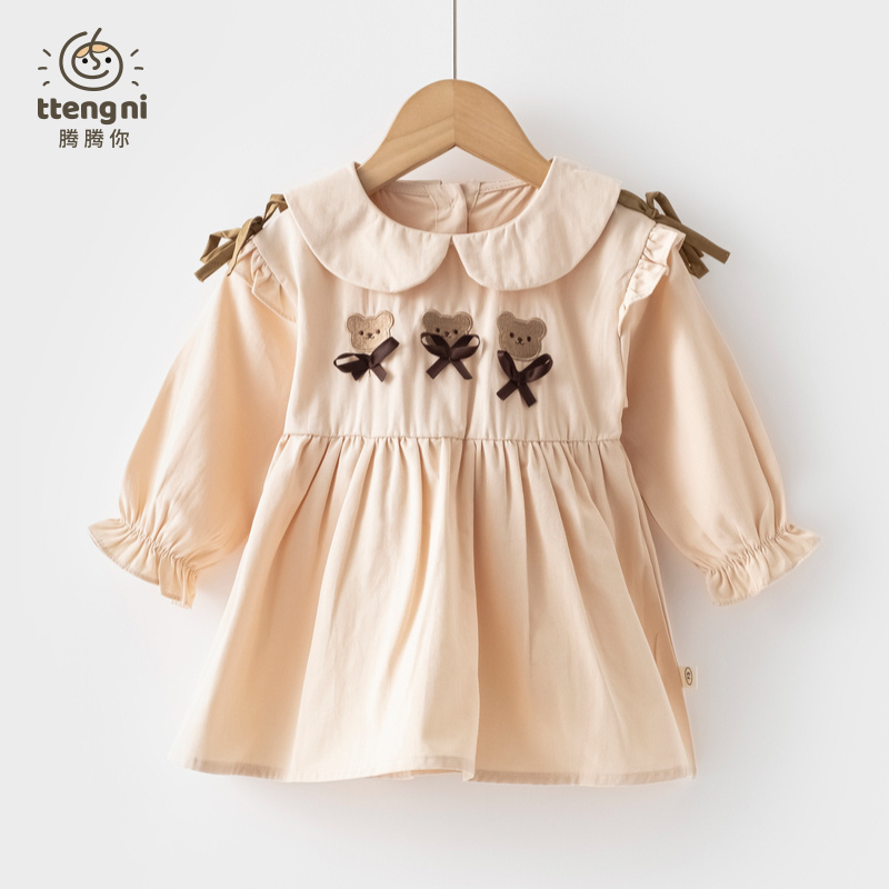 女宝裙子春秋花瓣领小童连衣裙甜美公主裙1-5岁网红儿童长袖秋装