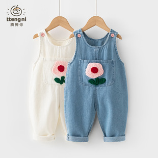 婴儿牛仔背带裤春秋装甜美女宝连体裤百搭0-3岁儿童裤子春装外穿