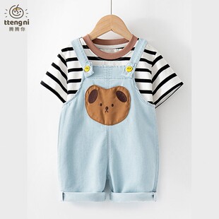 男宝牛仔背带裤夏季薄款短裤可爱小童休闲七分裤1-5岁婴儿裤子潮