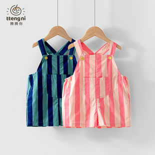 男宝短裤夏季薄款超酷小童休闲背带中裤七分裤1-3岁儿童裤子夏装