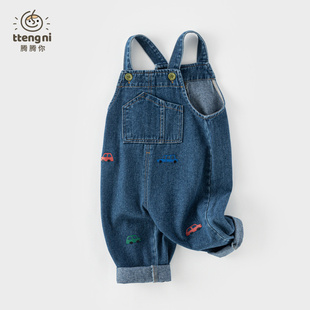 男宝牛仔背带裤春秋卡通汽车小童休闲牛仔长裤童装宝宝裤子秋季潮